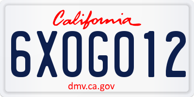 CA license plate 6XOG012