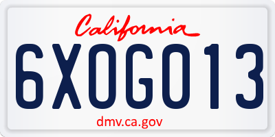 CA license plate 6XOG013