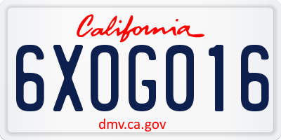 CA license plate 6XOG016