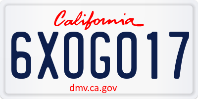 CA license plate 6XOG017