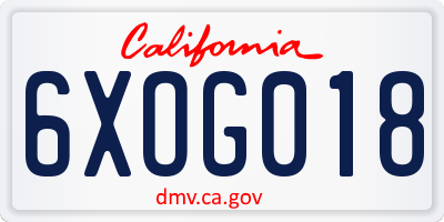 CA license plate 6XOG018