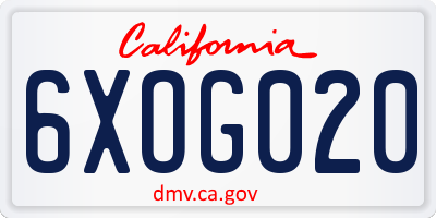 CA license plate 6XOG020