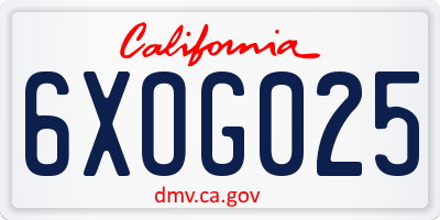 CA license plate 6XOG025