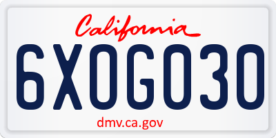 CA license plate 6XOG030