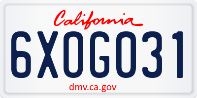 CA license plate 6XOG031