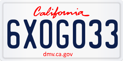 CA license plate 6XOG033