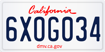 CA license plate 6XOG034