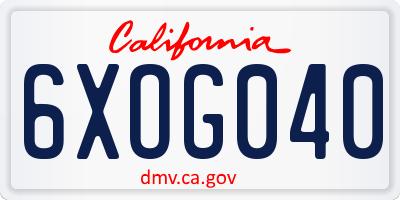 CA license plate 6XOG040