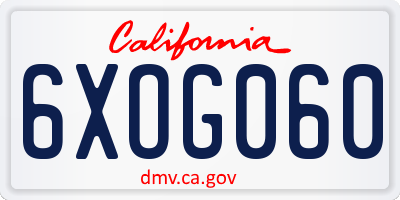 CA license plate 6XOG060