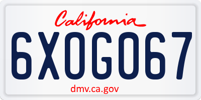 CA license plate 6XOG067