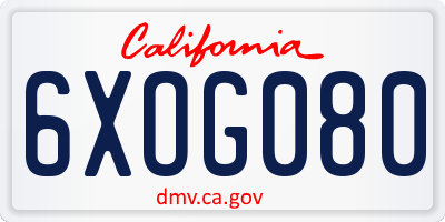 CA license plate 6XOG080