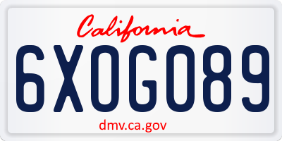 CA license plate 6XOG089