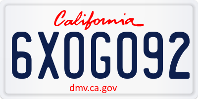 CA license plate 6XOG092