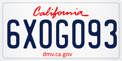CA license plate 6XOG093