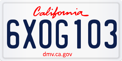 CA license plate 6XOG103