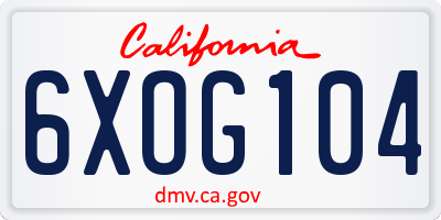 CA license plate 6XOG104