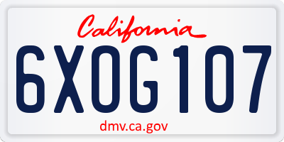 CA license plate 6XOG107