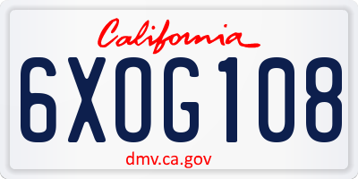 CA license plate 6XOG108
