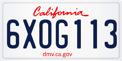 CA license plate 6XOG113