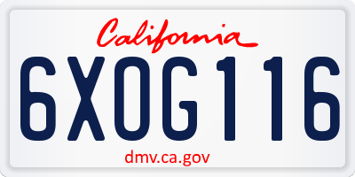 CA license plate 6XOG116