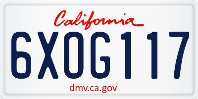 CA license plate 6XOG117