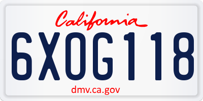 CA license plate 6XOG118