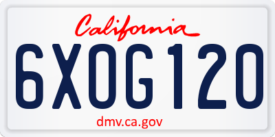 CA license plate 6XOG120