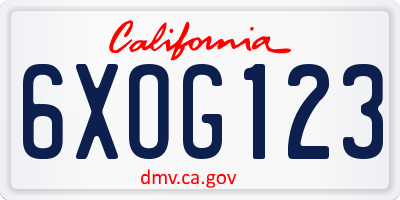 CA license plate 6XOG123