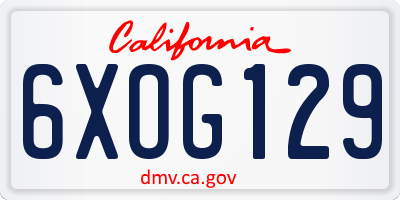 CA license plate 6XOG129