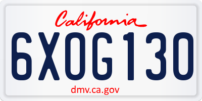 CA license plate 6XOG130