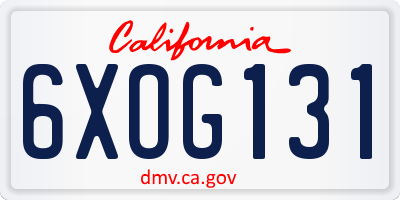 CA license plate 6XOG131