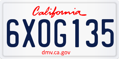 CA license plate 6XOG135