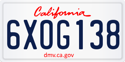 CA license plate 6XOG138