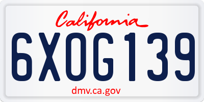 CA license plate 6XOG139
