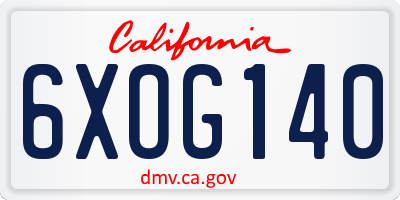 CA license plate 6XOG140
