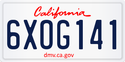 CA license plate 6XOG141