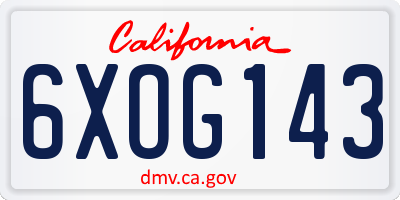 CA license plate 6XOG143