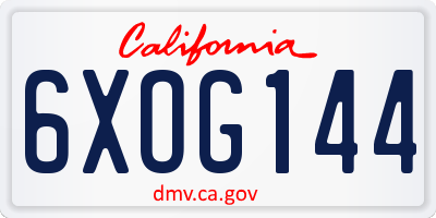 CA license plate 6XOG144