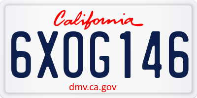 CA license plate 6XOG146