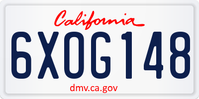 CA license plate 6XOG148