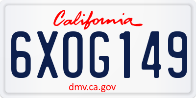 CA license plate 6XOG149