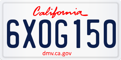 CA license plate 6XOG150
