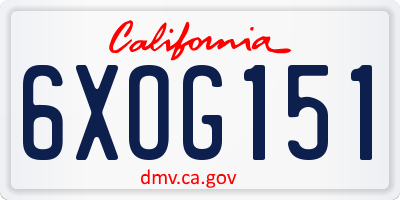 CA license plate 6XOG151