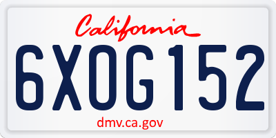 CA license plate 6XOG152