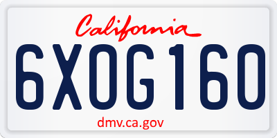 CA license plate 6XOG160