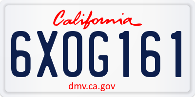 CA license plate 6XOG161