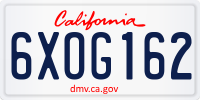 CA license plate 6XOG162