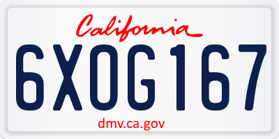 CA license plate 6XOG167