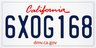 CA license plate 6XOG168