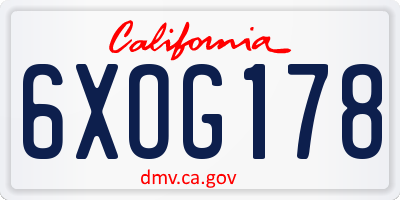 CA license plate 6XOG178